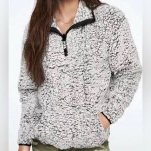 PINK Victoria's‎ Secret Sherpa Fleece Quarter Zip Pullover Sweater Gray Black XS